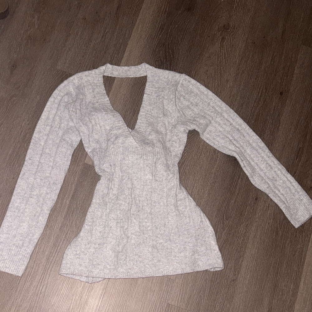 Gray V-Neck Sweater - image 1
